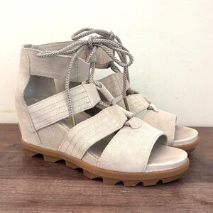 Sorel Wedge Sandals Womens Gladiator Peep Toe Festival Beige Joanie Lace Up 8.5